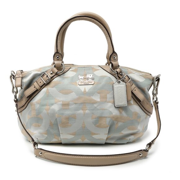 COACH Madison Shantung Sophia Satin Leather Shoulder Bag Purse Silver Bay Mist - Picture 3 of 15